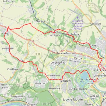 Itinéraire Cergy - Vigny, distance, dénivelé, altitude, carte, profil, trace GPS
