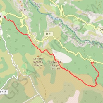 Itinéraire Aiguines de la Petite Forêt au grand Margès, distance, dénivelé, altitude, carte, profil, trace GPS