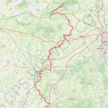 Itinéraire De la forêt de Sillé-le-Guillaume à Durtal, distance, dénivelé, altitude, carte, profil, trace GPS