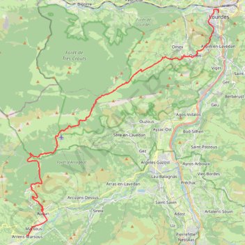 Itinéraire 01_Lourdes-ColSaucède, distance, dénivelé, altitude, carte, profil, trace GPS
