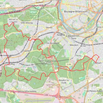 Itinéraire Clamart - Meudon - Fausses-Reposes, distance, dénivelé, altitude, carte, profil, trace GPS