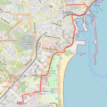 Itinéraire Terdav - Eoliennes - J1 - De l'Aéroport au centre de Catane, distance, dénivelé, altitude, carte, profil, trace GPS