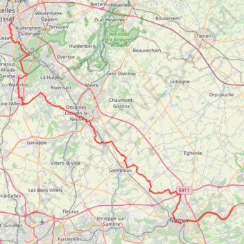 Itinéraire Bruxelles-Namur+, distance, dénivelé, altitude, carte, profil, trace GPS