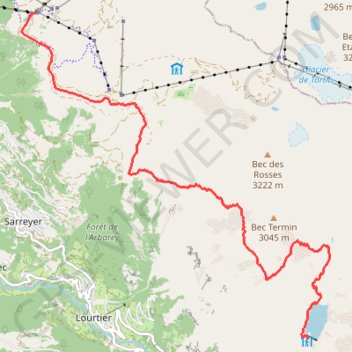 Itinéraire Les Ruinettes - Cabane de Louvie, distance, dénivelé, altitude, carte, profil, trace GPS