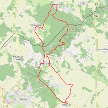 Itinéraire De Bréançon à Neuville-Bosc, distance, dénivelé, altitude, carte, profil, trace GPS