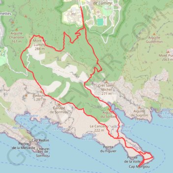 Itinéraire Morgiou, le Port, le Cap et la Crête depuis Luminy, distance, dénivelé, altitude, carte, profil, trace GPS