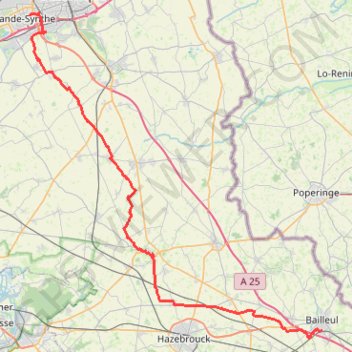 Itinéraire bailleul - grande synthe par cassel 62, distance, dénivelé, altitude, carte, profil, trace GPS