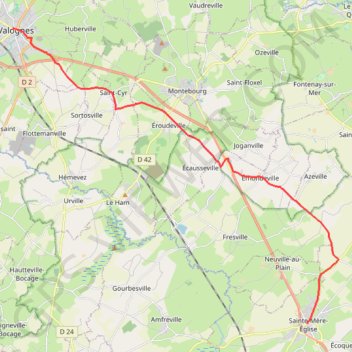 Itinéraire Ste Mère Eglise, distance, dénivelé, altitude, carte, profil, trace GPS