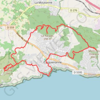 Itinéraire Les trois collines de Carqueiranne, distance, dénivelé, altitude, carte, profil, trace GPS