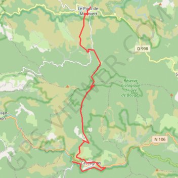 Itinéraire Cassagnas-Pont de Montvert, distance, dénivelé, altitude, carte, profil, trace GPS
