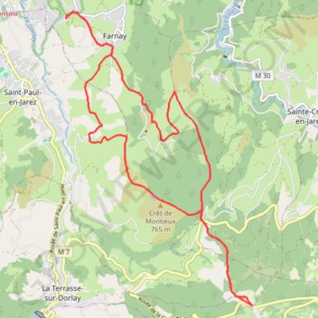 Itinéraire Farnay - Croix de Montvieux - Farnay, distance, dénivelé, altitude, carte, profil, trace GPS