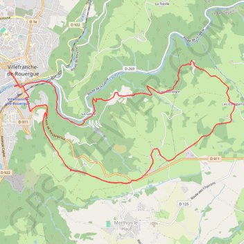 Itinéraire Circuit Villefranche de Rouergue, distance, dénivelé, altitude, carte, profil, trace GPS
