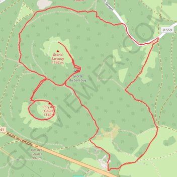 Itinéraire Le Grand Sarcoui et le Puy des Goules, distance, dénivelé, altitude, carte, profil, trace GPS