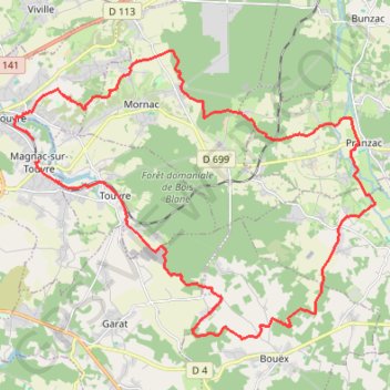 Itinéraire Magnac sur Touvre vers Pranzac, distance, dénivelé, altitude, carte, profil, trace GPS