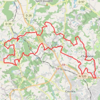 Itinéraire Château de Nieul - Chaptelat, distance, dénivelé, altitude, carte, profil, trace GPS