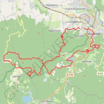 Itinéraire Mazamet - Fontbruno, distance, dénivelé, altitude, carte, profil, trace GPS