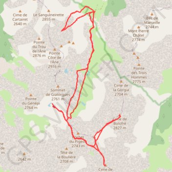 Itinéraire Trou Ane, Cime Pal, Cime Bolofre, distance, dénivelé, altitude, carte, profil, trace GPS