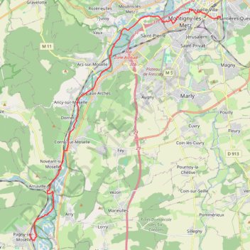 Itinéraire Pagny-sur-Moselle - Metz-Sablon, distance, dénivelé, altitude, carte, profil, trace GPS