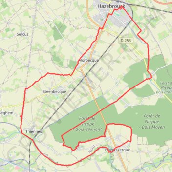 Itinéraire Forêt de Nieppe - Hazebrouck, distance, dénivelé, altitude, carte, profil, trace GPS