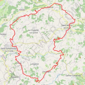 Itinéraire Aveize - Coise - Larajasse - Saint Martin en Haut - Duerne - Aveize, distance, dénivelé, altitude, carte, profil, trace GPS