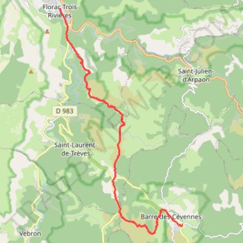 Itinéraire Parc national des Cévennes J1 15,4kms +617 m, distance, dénivelé, altitude, carte, profil, trace GPS