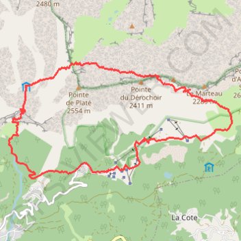 Itinéraire Dérochoir Platé, distance, dénivelé, altitude, carte, profil, trace GPS