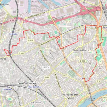 Itinéraire La coulée verte de Gennevilliers, distance, dénivelé, altitude, carte, profil, trace GPS