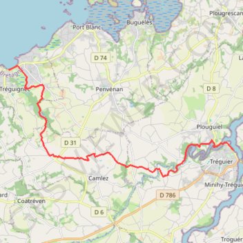 Itinéraire Autour de Tréguier, distance, dénivelé, altitude, carte, profil, trace GPS