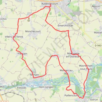 Itinéraire L'Ostrevant - Auberchicourt, distance, dénivelé, altitude, carte, profil, trace GPS
