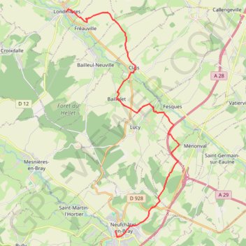 Itinéraire Au cœur du Talou - De Neufchâtel-en-Bray à Londinières, distance, dénivelé, altitude, carte, profil, trace GPS
