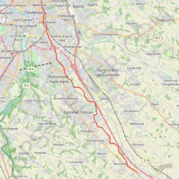 Itinéraire Toulouse / Montgiscard, distance, dénivelé, altitude, carte, profil, trace GPS