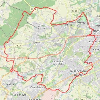 Itinéraire De Tournefeuille à la forêt de Bouconne, distance, dénivelé, altitude, carte, profil, trace GPS
