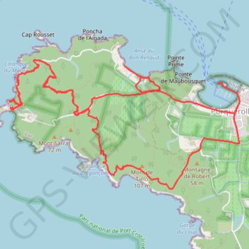 Itinéraire Porquerolles Ouest, distance, dénivelé, altitude, carte, profil, trace GPS