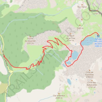 Itinéraire 2025 08 10 - Aller b20 vers le refuge des lacs de Vens, distance, dénivelé, altitude, carte, profil, trace GPS