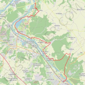 Itinéraire Vernon les Andelys, distance, dénivelé, altitude, carte, profil, trace GPS