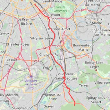 Itinéraire Paris Sénart par la berge Ouest, distance, dénivelé, altitude, carte, profil, trace GPS
