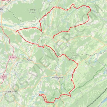 Itinéraire Jura AH Mai 2023 Lac Chalain A Salin les bains, distance, dénivelé, altitude, carte, profil, trace GPS