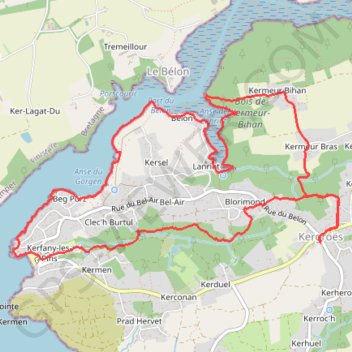 Itinéraire Kergroes - Kerfany, distance, dénivelé, altitude, carte, profil, trace GPS