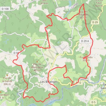 Itinéraire Circuit de la mûre - Les Billanges, distance, dénivelé, altitude, carte, profil, trace GPS
