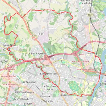 Itinéraire Boucle Cens - Gesvre - Erdre, distance, dénivelé, altitude, carte, profil, trace GPS