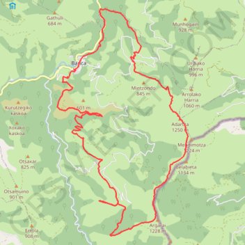 Itinéraire BANKA Adartza et Argarai par les vallées de Belexi et Legarzu, distance, dénivelé, altitude, carte, profil, trace GPS