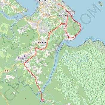 Itinéraire 🚴 Trace ,boucle Cayenne a Roura, distance, dénivelé, altitude, carte, profil, trace GPS