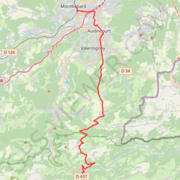 Itinéraire Montbeliard / Saint-Hyppolite, distance, dénivelé, altitude, carte, profil, trace GPS
