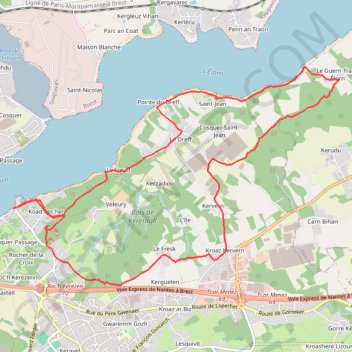 Itinéraire Plougastel Daoulas et les Bords de l'Elorn, distance, dénivelé, altitude, carte, profil, trace GPS