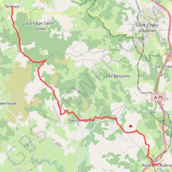 Itinéraire Tour de l'Aubrac - 08 - Termes - Aumont Aubrac, distance, dénivelé, altitude, carte, profil, trace GPS