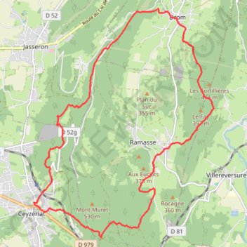 Itinéraire Ceysériat (01) - Notre Dame des Conches, distance, dénivelé, altitude, carte, profil, trace GPS