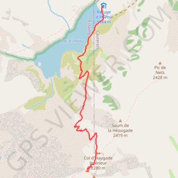 Itinéraire Col de la Haugade depuis le refuge d'Ilhéou, distance, dénivelé, altitude, carte, profil, trace GPS
