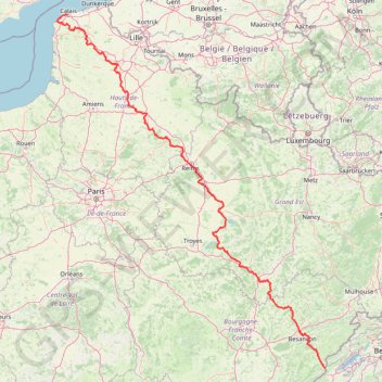 Itinéraire Via Francigena de Calais à Pontarlier, distance, dénivelé, altitude, carte, profil, trace GPS