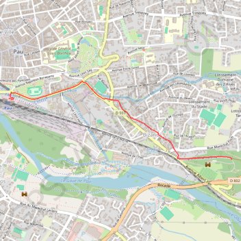 Itinéraire pau gare, distance, dénivelé, altitude, carte, profil, trace GPS