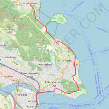 Itinéraire Konstanz Hafen / Harbour - Litzelstetten, distance, dénivelé, altitude, carte, profil, trace GPS